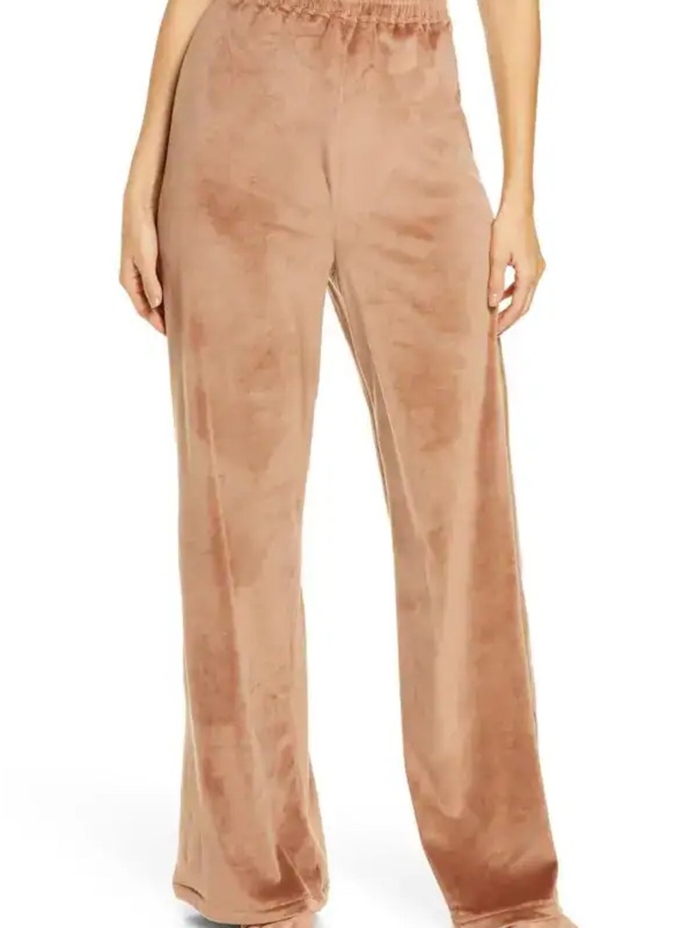 SKIMS Wide-Leg Velvet Lounge Pants in Camel Beige
